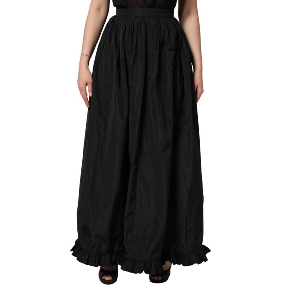 MSGM Black High Waist Pleated A-line Long Maxi Women Women's Skirt